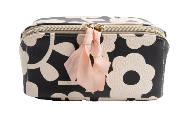 Caroline Gardner Charcoal Mono Flower Make Up Bag