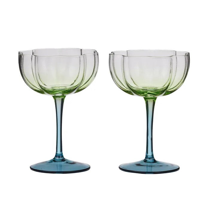 Lotti Tulip Glasses Set of 2 - Green & Blue