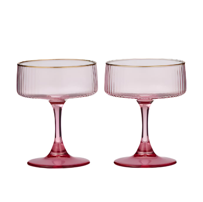 Clara Glass Coupes Set of Two - Pink & Gold