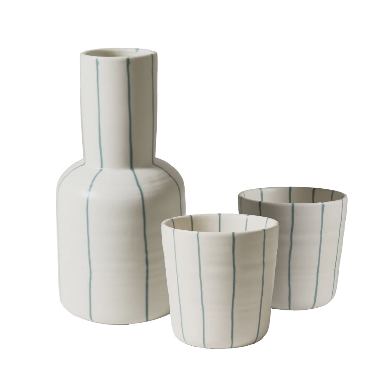 Carafe & Two Cups - Coastal Junction Cream & Green Stripe