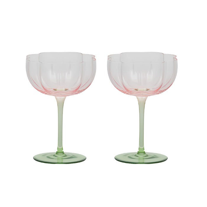 Lotti Tulip Glasses Set of 2 - Pink & Green