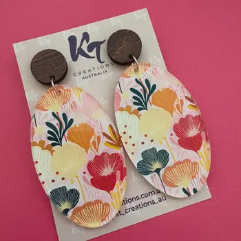 Pink and Red Abstract Floral Statement Earrings