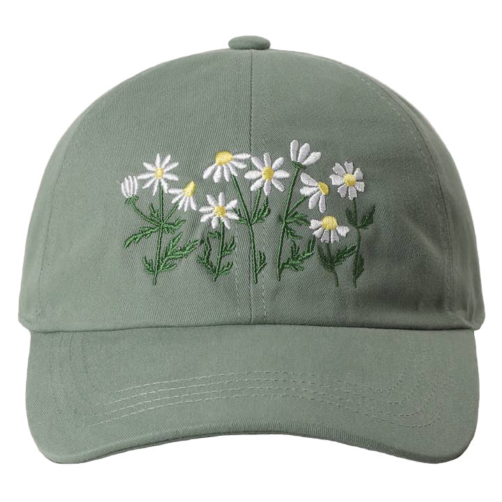 Embroidered Baseball Cap - Daisy Bloom Sage