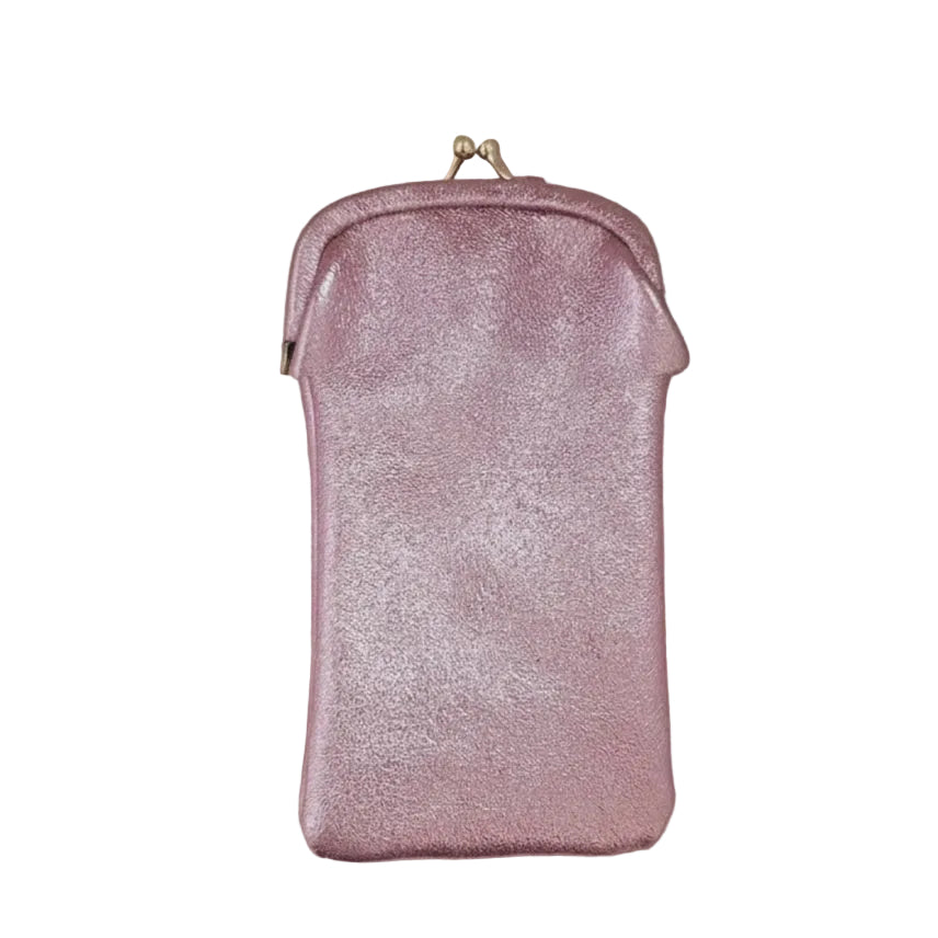 Leather Glasses Case with Retro Clasp - Rose