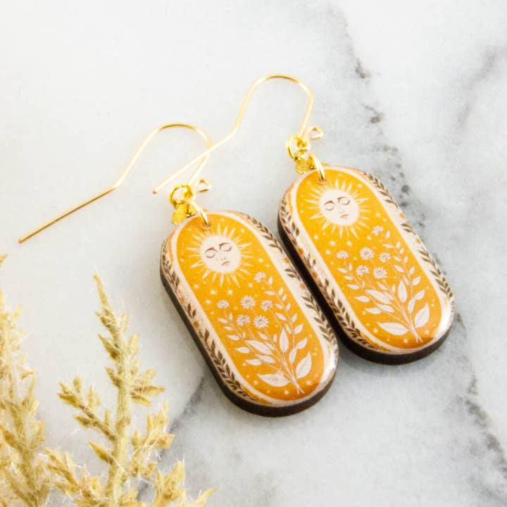 Oblong Drop Earrings - Vintage Yellow Sun