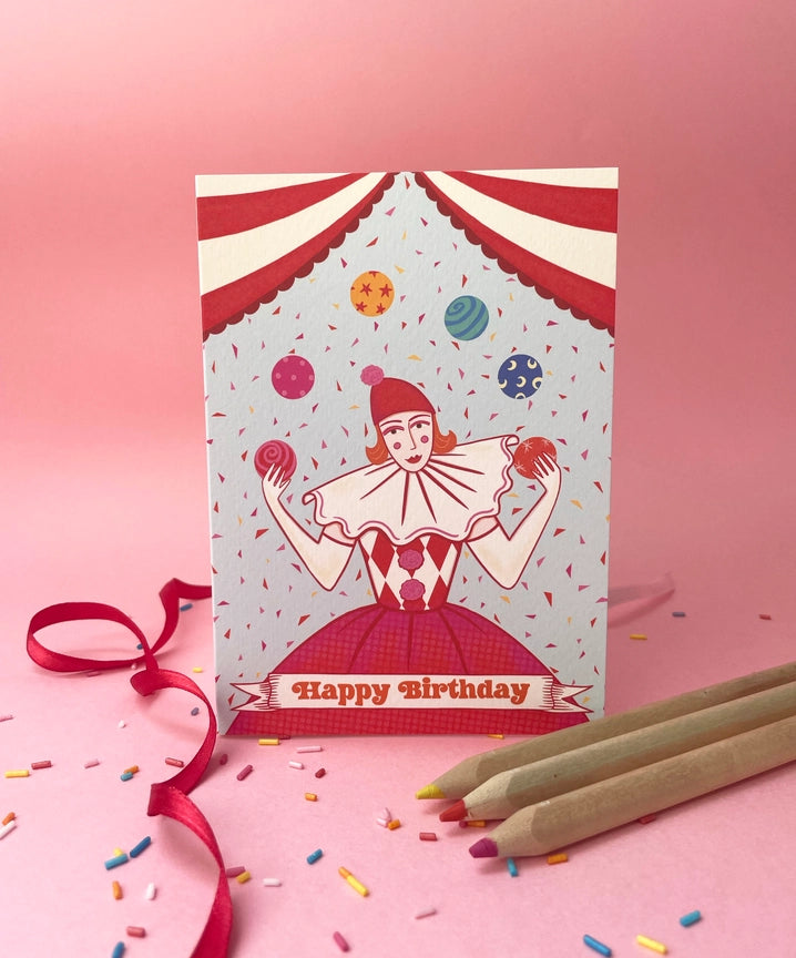 Circus Juggling Pierrot Clown Card