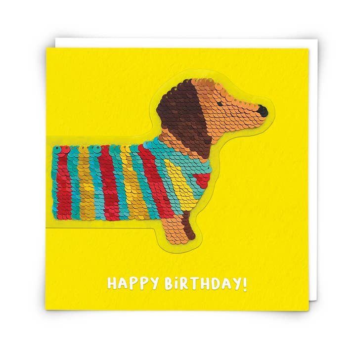 Reusable Sequin Patch Card - Happy Birthday Dachshund