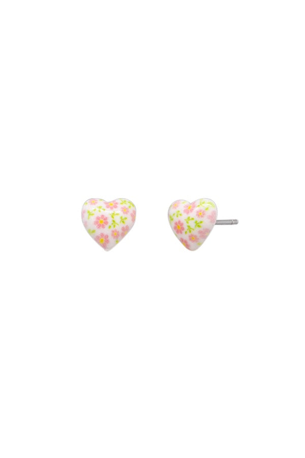 Cora Ceramic Heart Stud Earrings - Pink