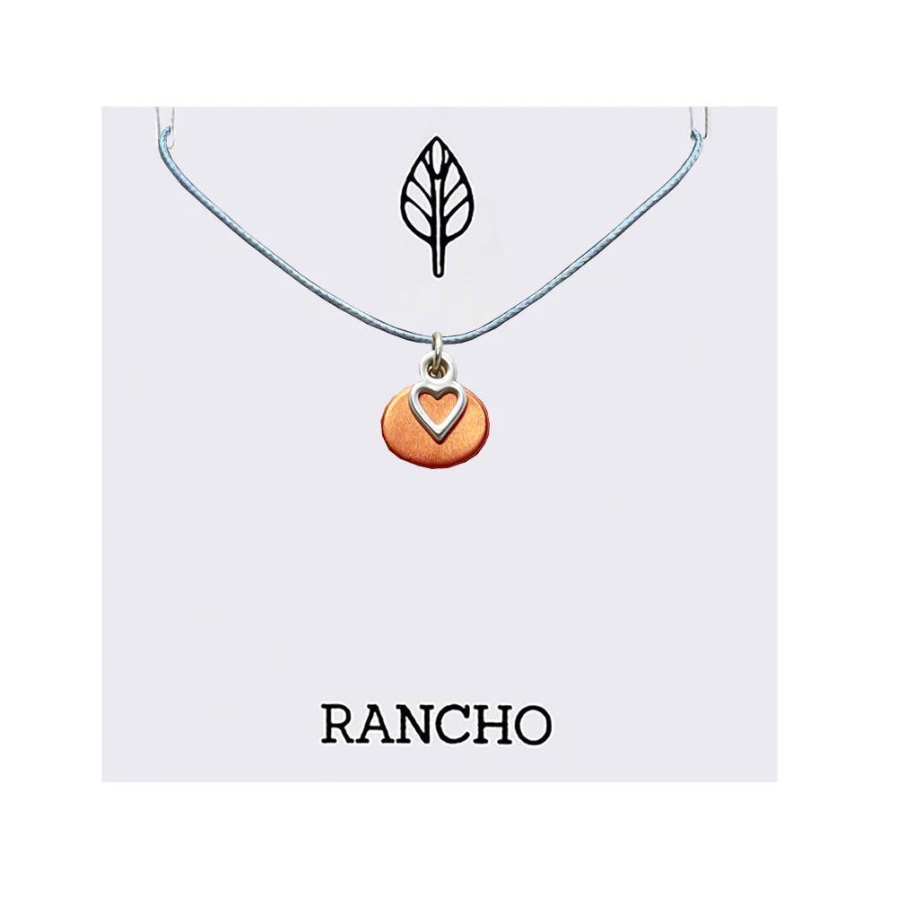 Rose Gold Hollow Heart + Silver Oval on Grey Cord Necklace