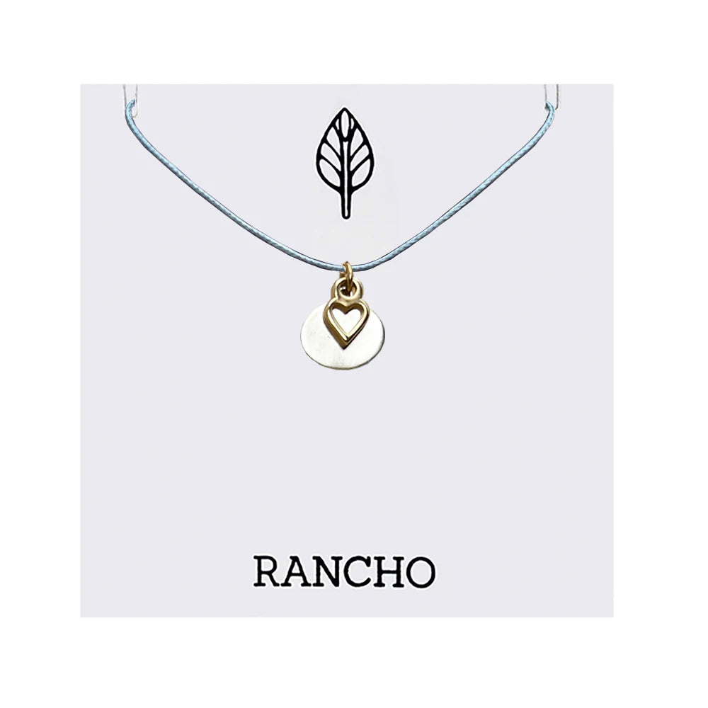 Rose Gold Hollow Heart + Silver Oval on Grey Cord Necklace