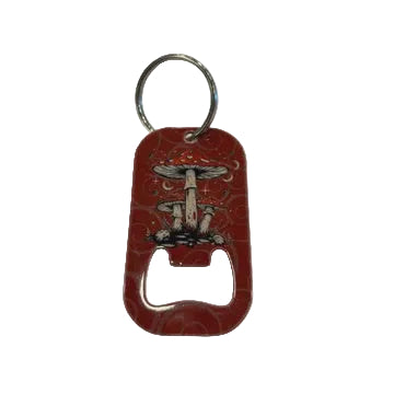 Bottle Opener Keyring - Magic Mushrooms Red