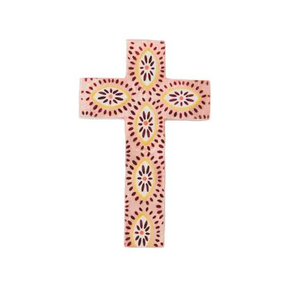 Capiz Shell Art Tile - Samira - Pink Eyes Small Cross