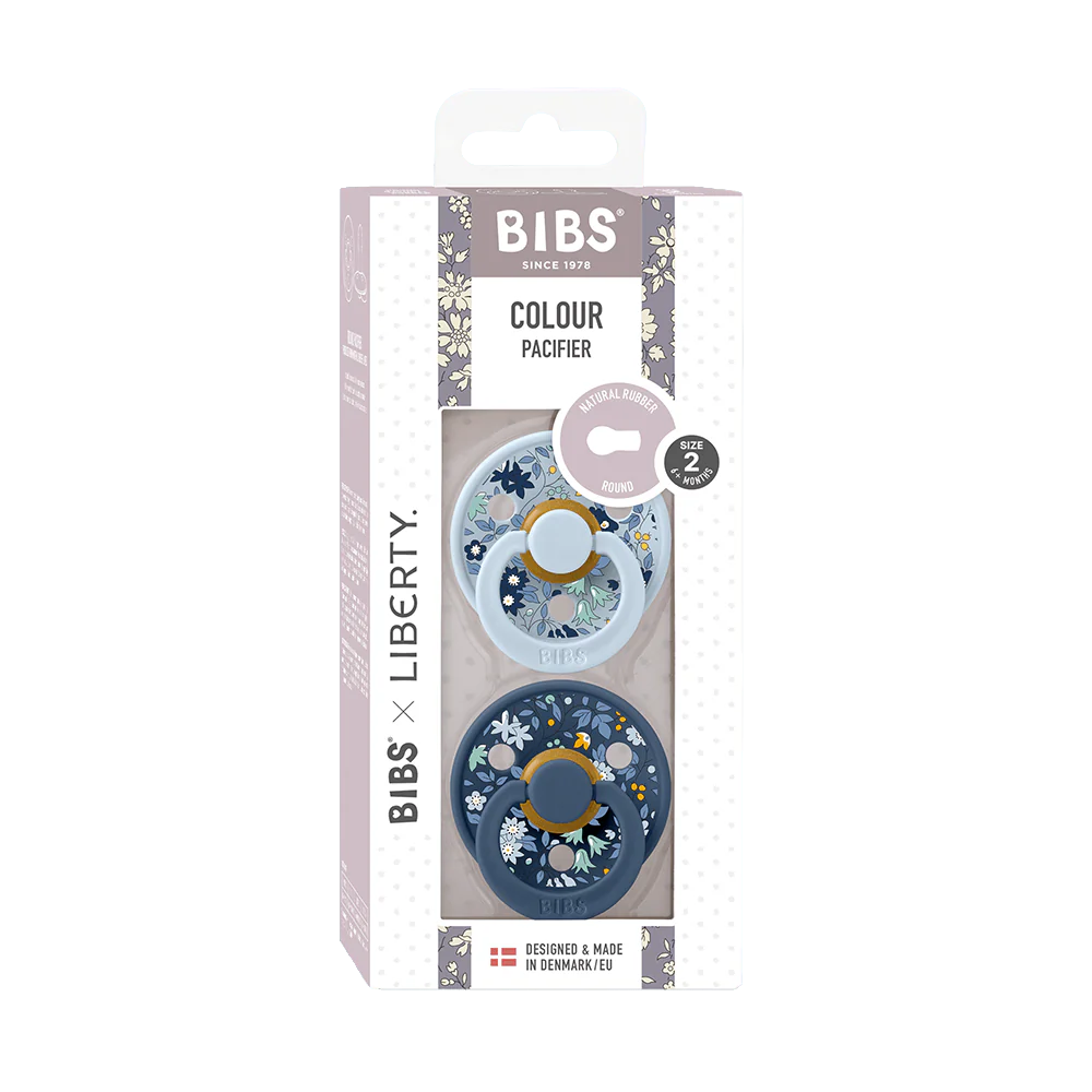 BIBS X LIBERTY Round Pacifier 2 Pack - Chamomile Lawn Baby Blue Mix