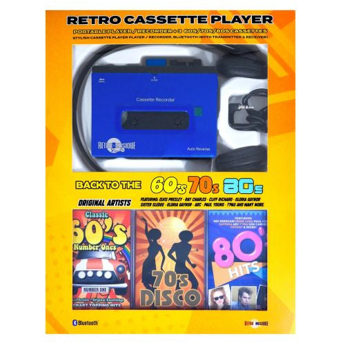 Retro Cassette Player Set - Back to the 60s, 70s & 80s Blue
