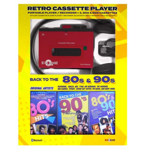 Retro Cassette Player Set - Back to the 80s & 90s - Red