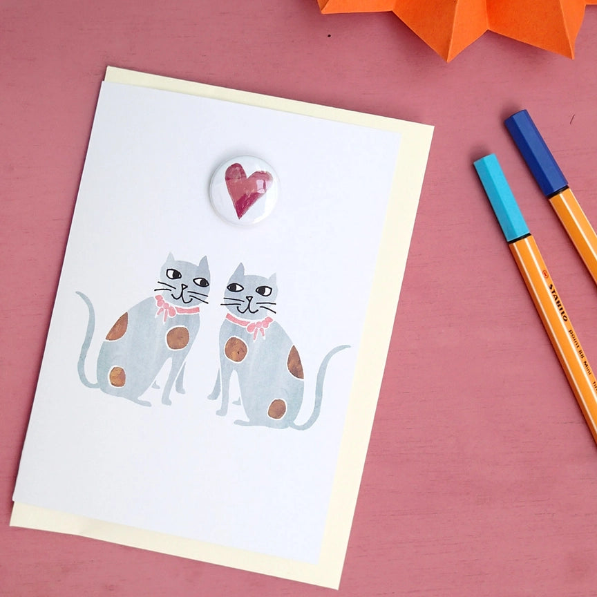 Card With Badge - Staffordshire Heart Cats