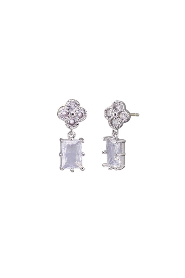 Anna Crystal Stud Drop Earrings - Silver