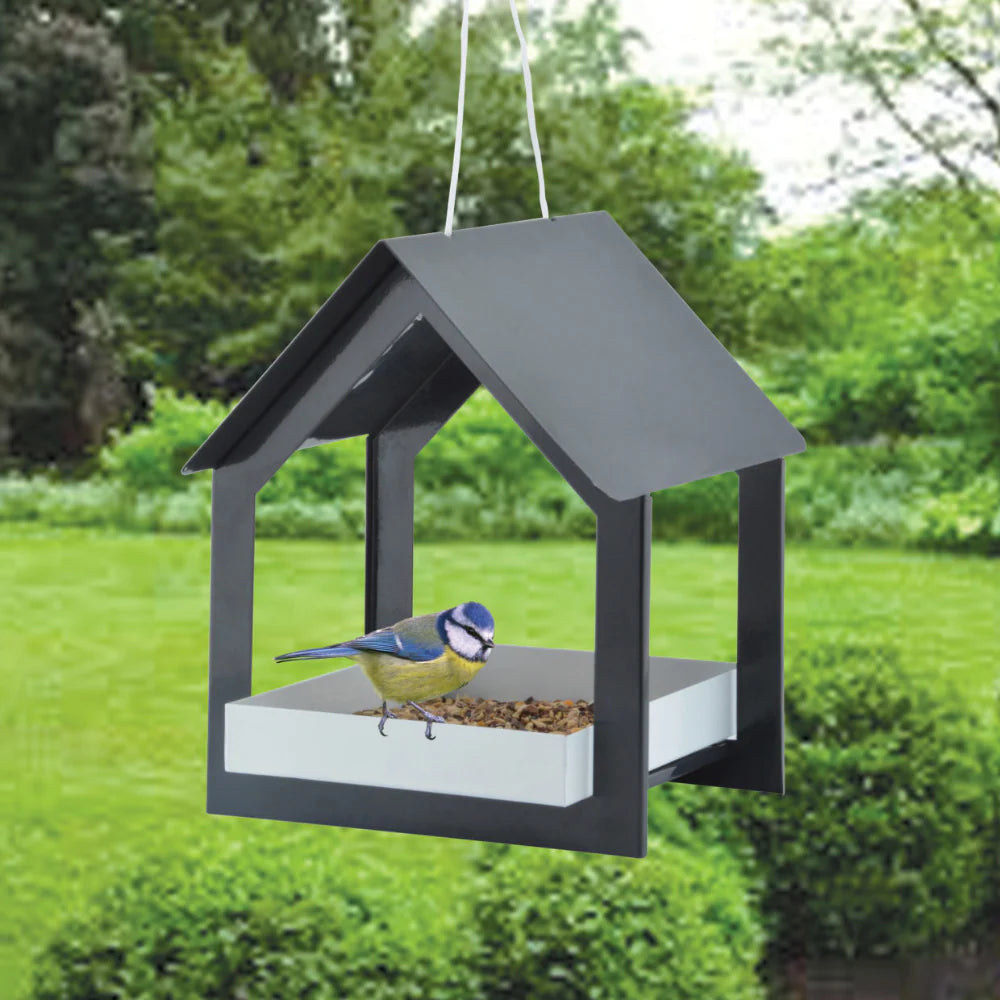 Hanging Bird Feeder - Dark Grey & White