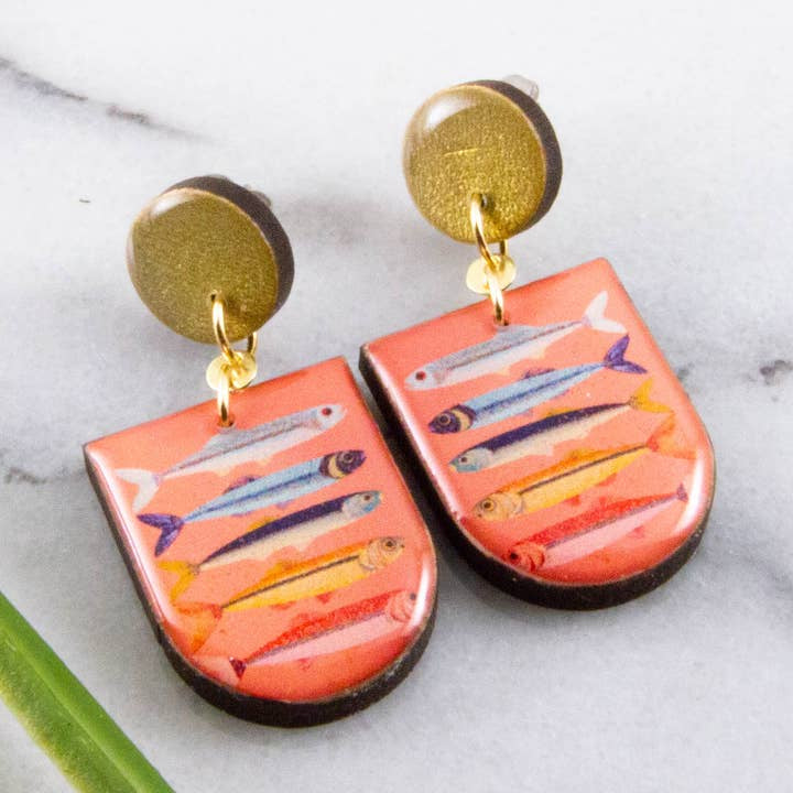 Drop Stud Earrings - Retro Rainbow Fish