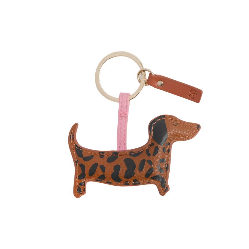 CG Vegan Leather Keyring - Tan Leopard Sausage Dog