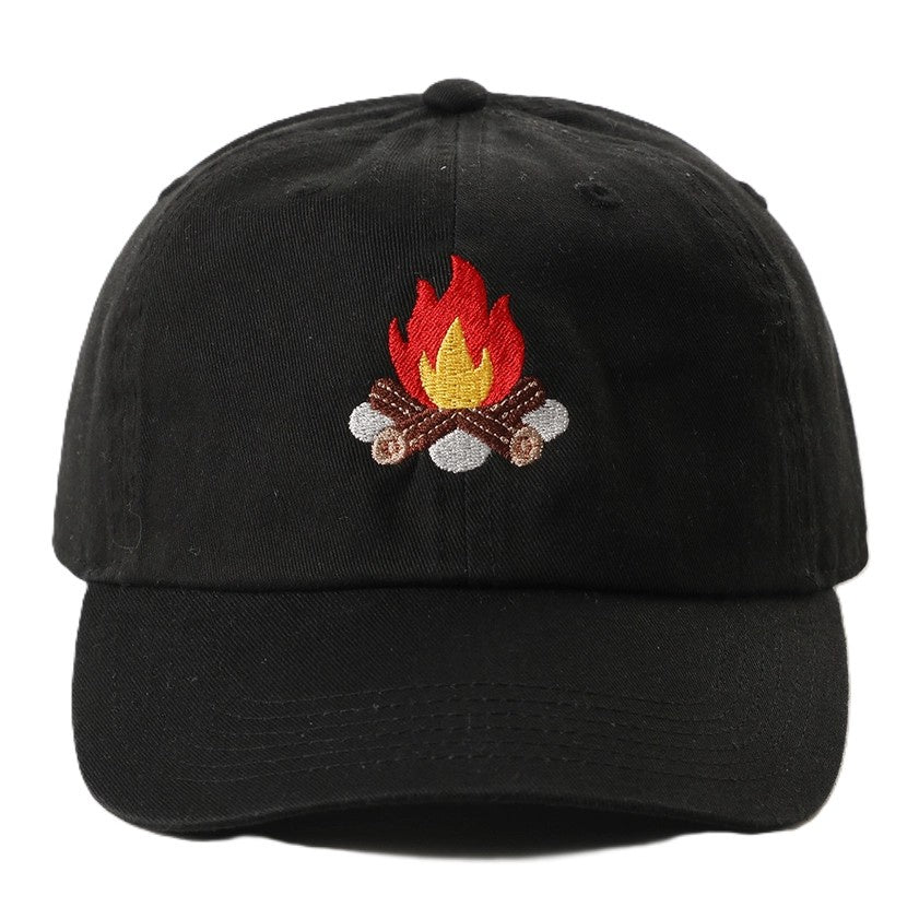 Embroidered Baseball Cap - Campfire Flame, Black