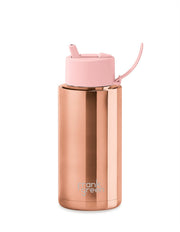 1L Ceramic Bottle + Flip Straw Lid - Rose Gold with Blushed Lid
