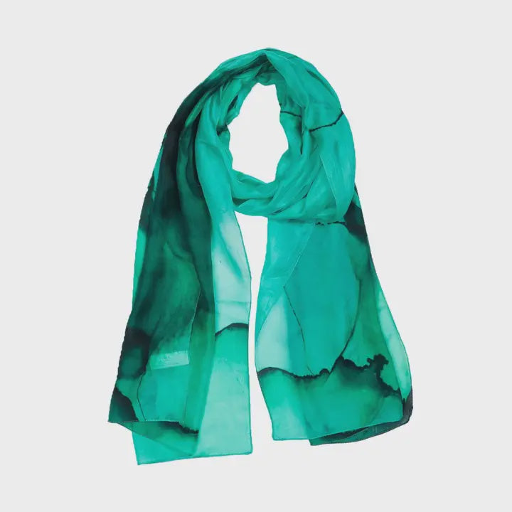 Abstract Pure Silk Scarf - Emerald