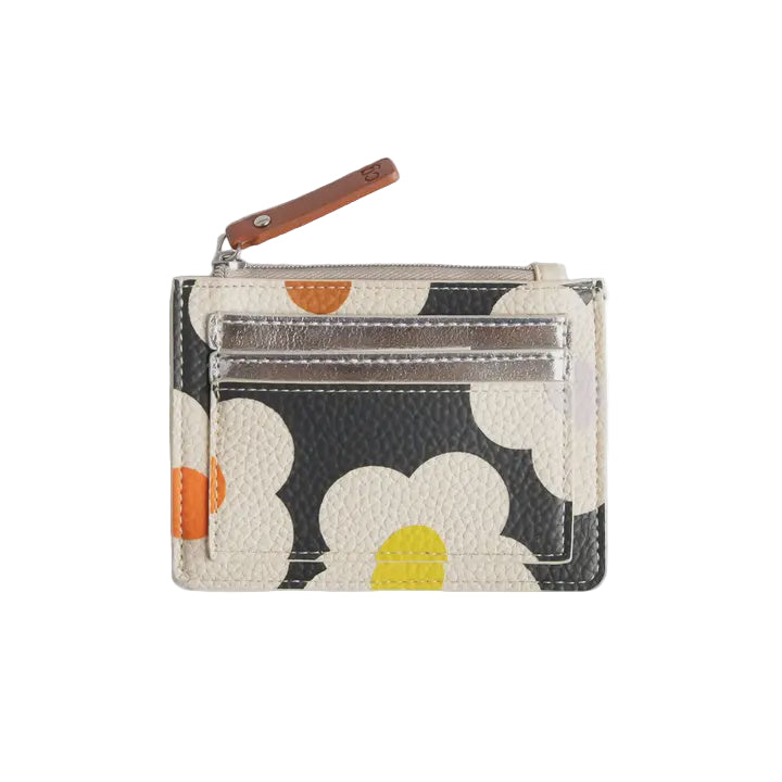 Short Patch Purse - Multi Flower Charcoal