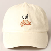 Embroidered Baseball Cap - Oui Crossaint Biege