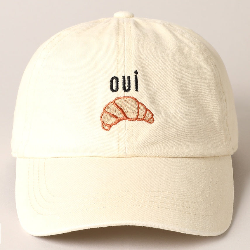 Embroidered Baseball Cap - Oui Crossaint Biege