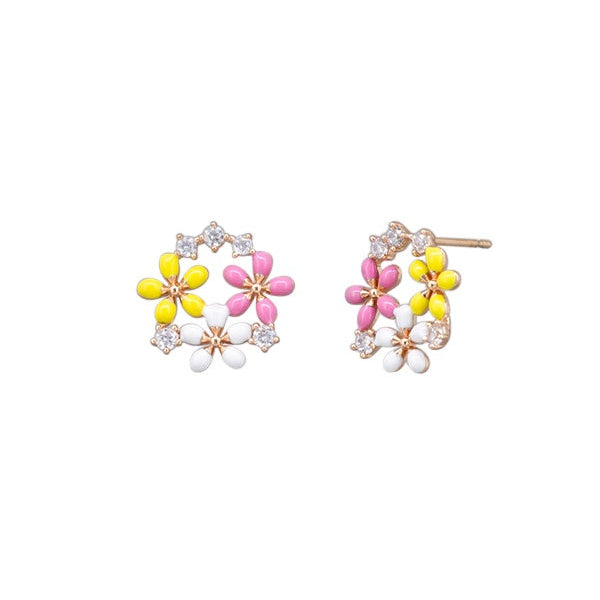 Daisy Garden Flower Earrings - Pink
