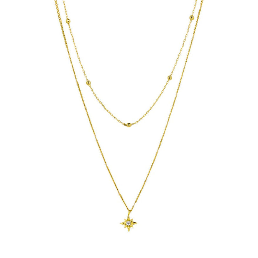Double Chain Star Necklace - Gold