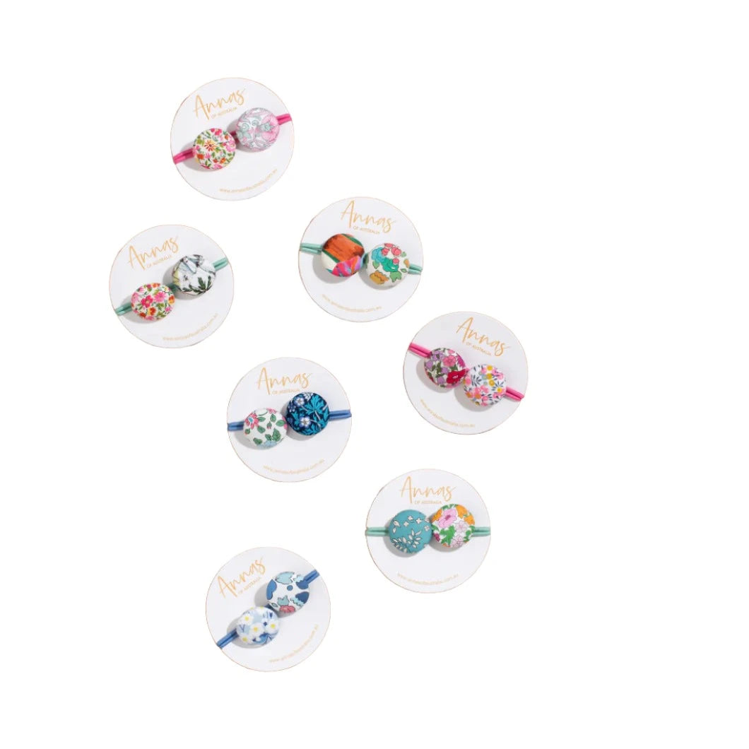 Liberty Print Button  Hair Bobble Set