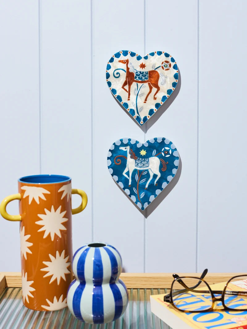 Capiz Shell Art Tile - Paloma - Heart Blue Horse