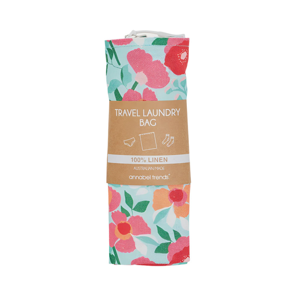 Linen Laundry Bag - Sherbert Poppies