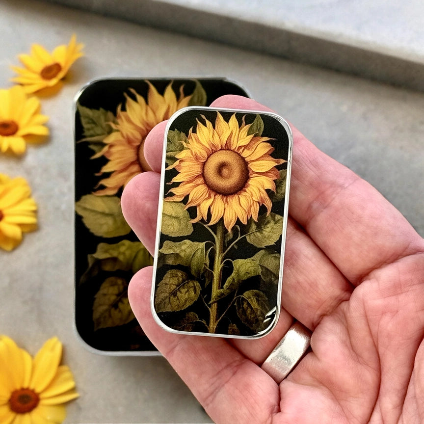 Notions Tin Small - Beautiful Sunflower