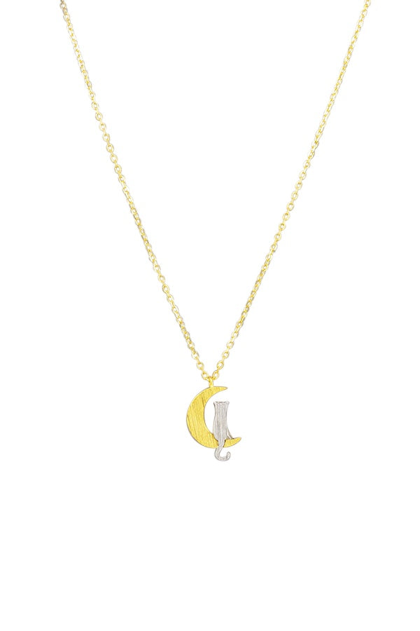 Moon Cat Necklace - Gold & Silver