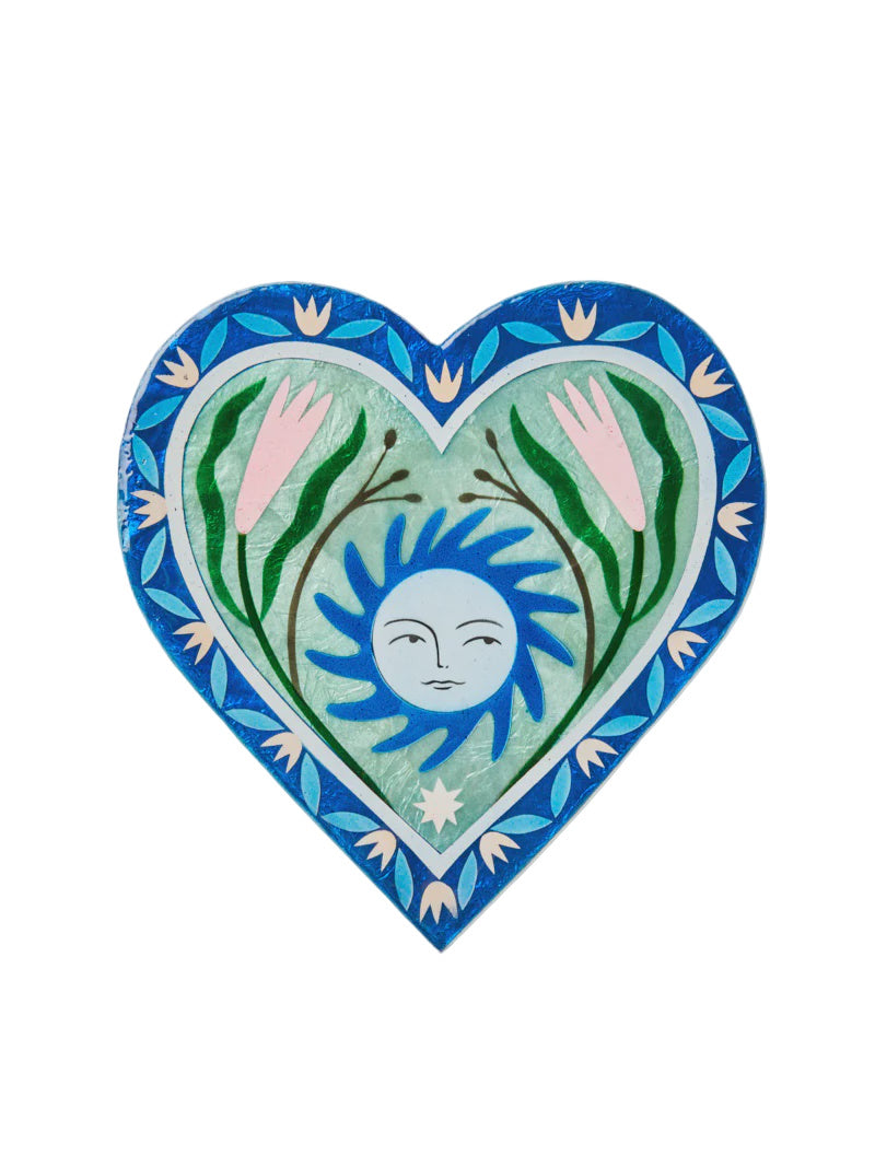 Capiz Shell Art Tile - Fable Sun Blue Heart