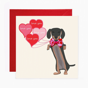 Love You Dachshund Balloons Card