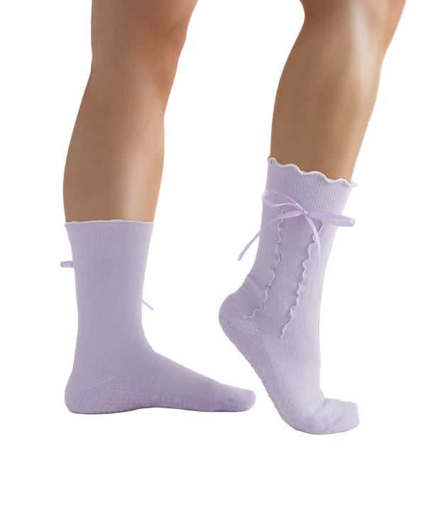 Crew Non Slip Grip Socks - Lavender Bow