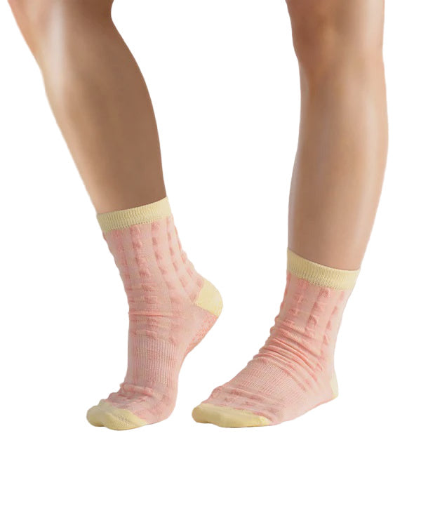 Crew Non Slip Grip Socks - Sugar Pink Gingham