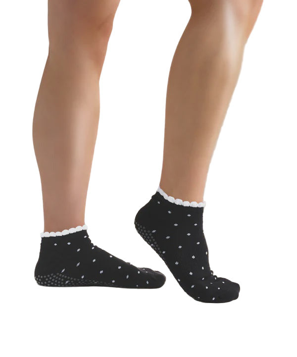Classic Low Rise Grip Socks - Black Polka Ruffle