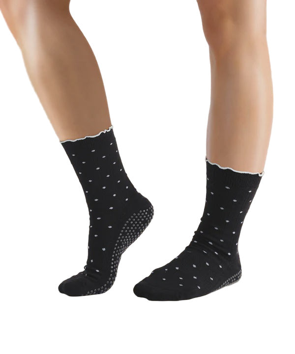 Crew Non Slip Grip Socks - Black Polka Ruffle