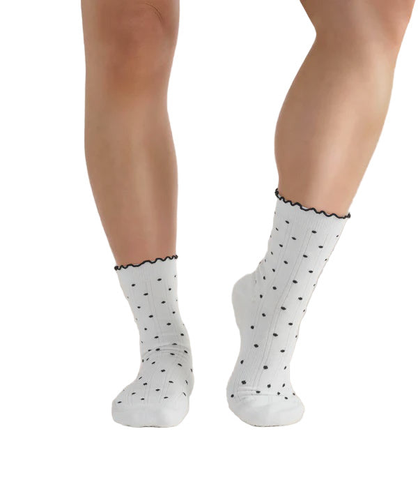 Crew Non Slip Grip Socks - White Polka Ruffle