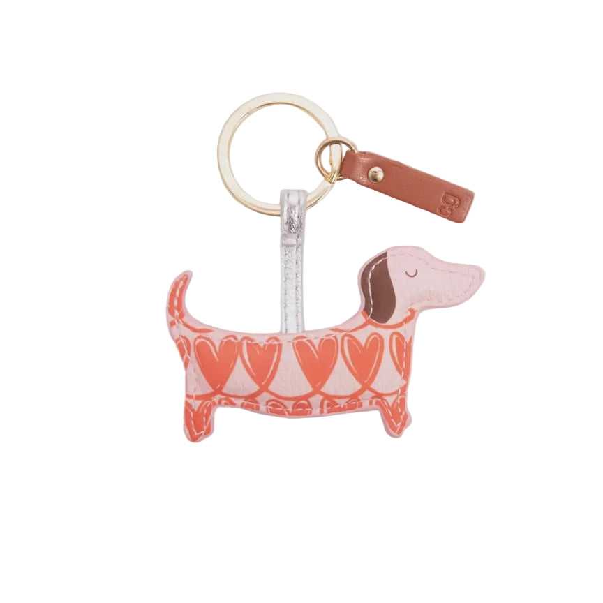 CG Vegan Leather Keyring - Pink & Orange Linked Hearts Sausage Dog