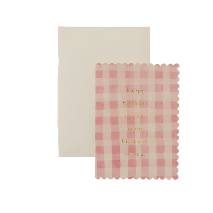 Pink Gingham Happy Birthday Card