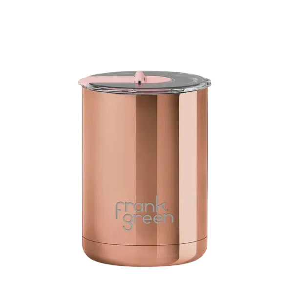 355ml Ceramic Cup + Hinged Screw Lid - Rose Gold Chrome