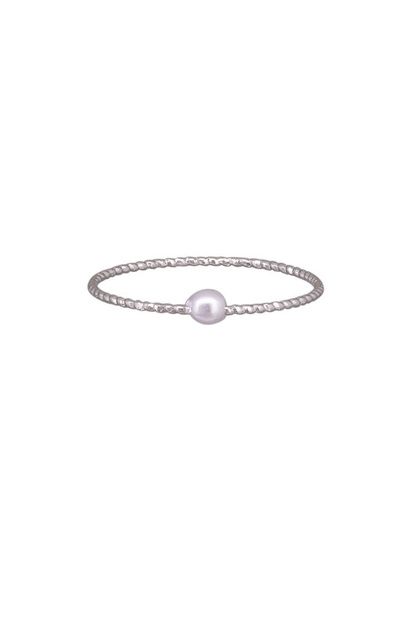 Single Pearl Dainty Ring - Silver