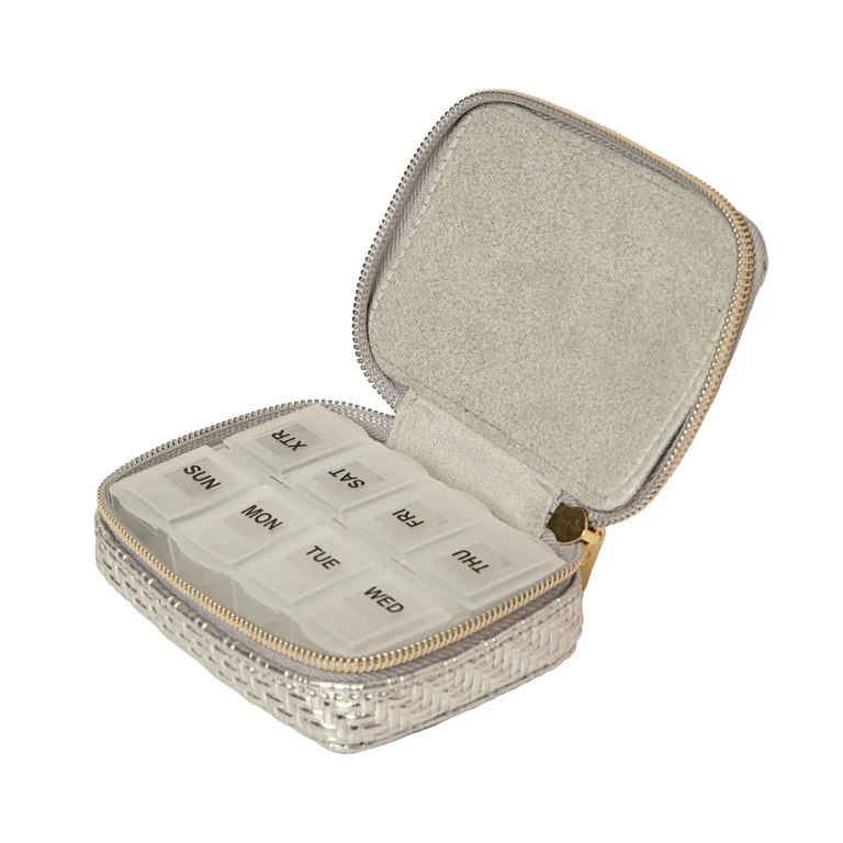 Pill Box - Herringbone Silver