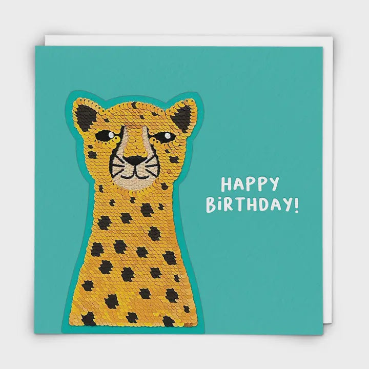 Reusable Sequin Patch Card - Birthday Cheetah